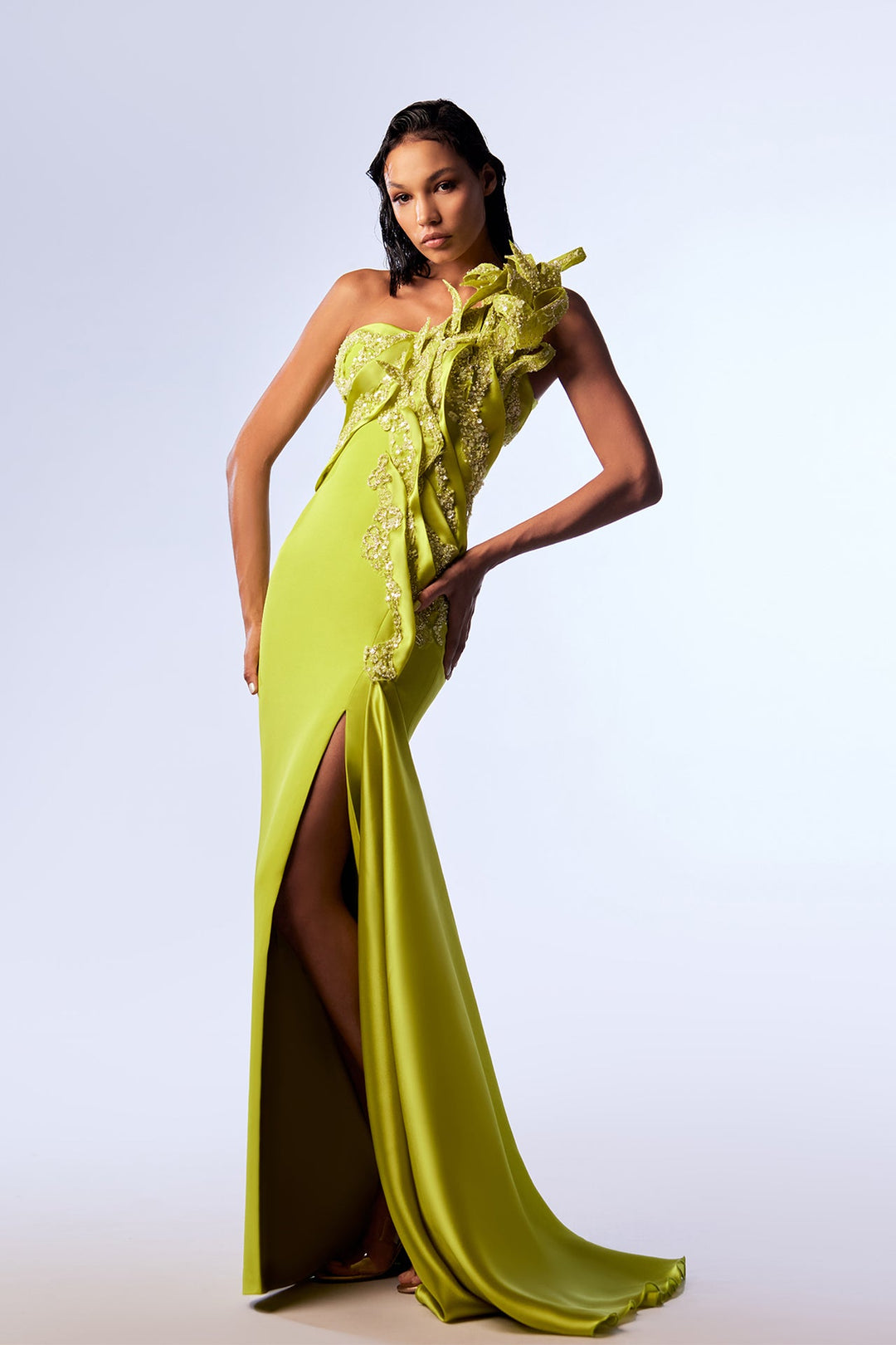 organza one shoulder dress Jade Jersey Knit One Shoulder Organza Ruffle Dress