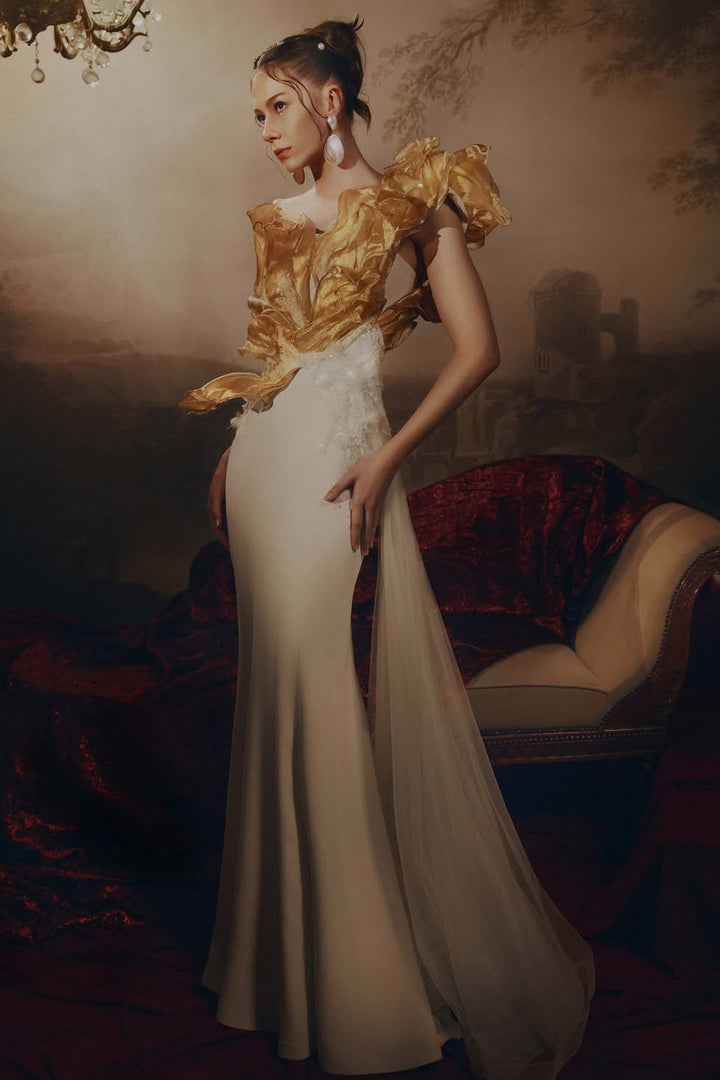 One-Shoulder Mermaid Dress with Sheer Tulle