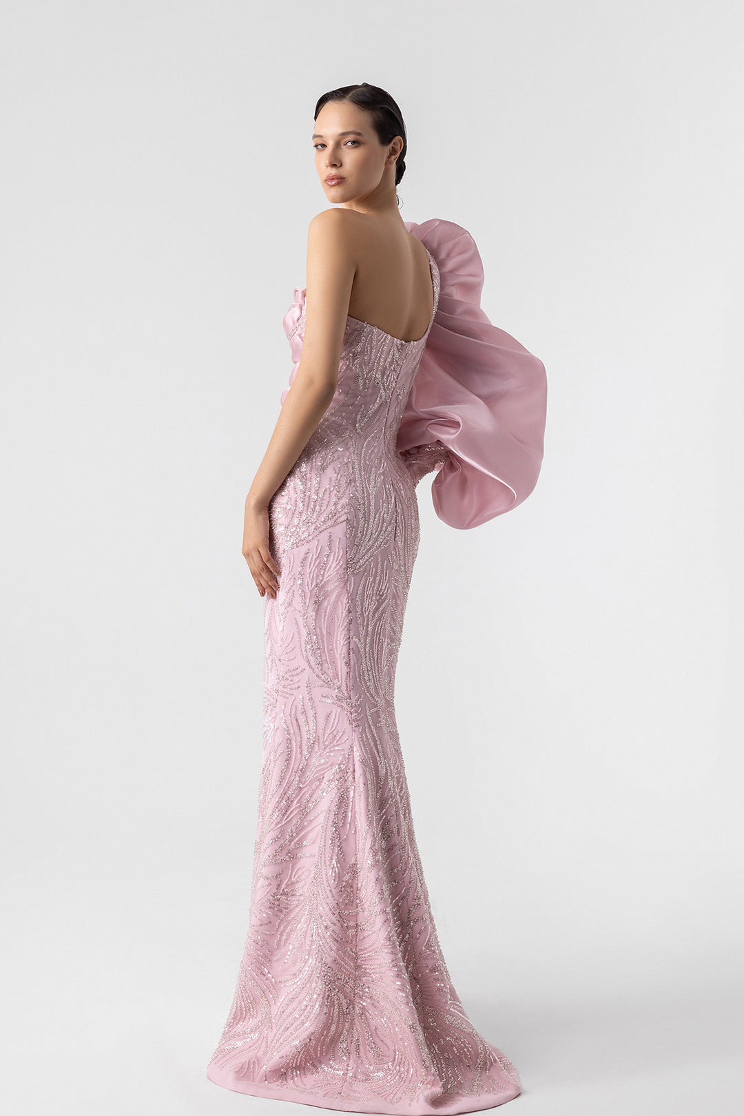 One Sleeve Lace Gown Pink / US 6 One Sleeve Lace Gown Pink / US 6