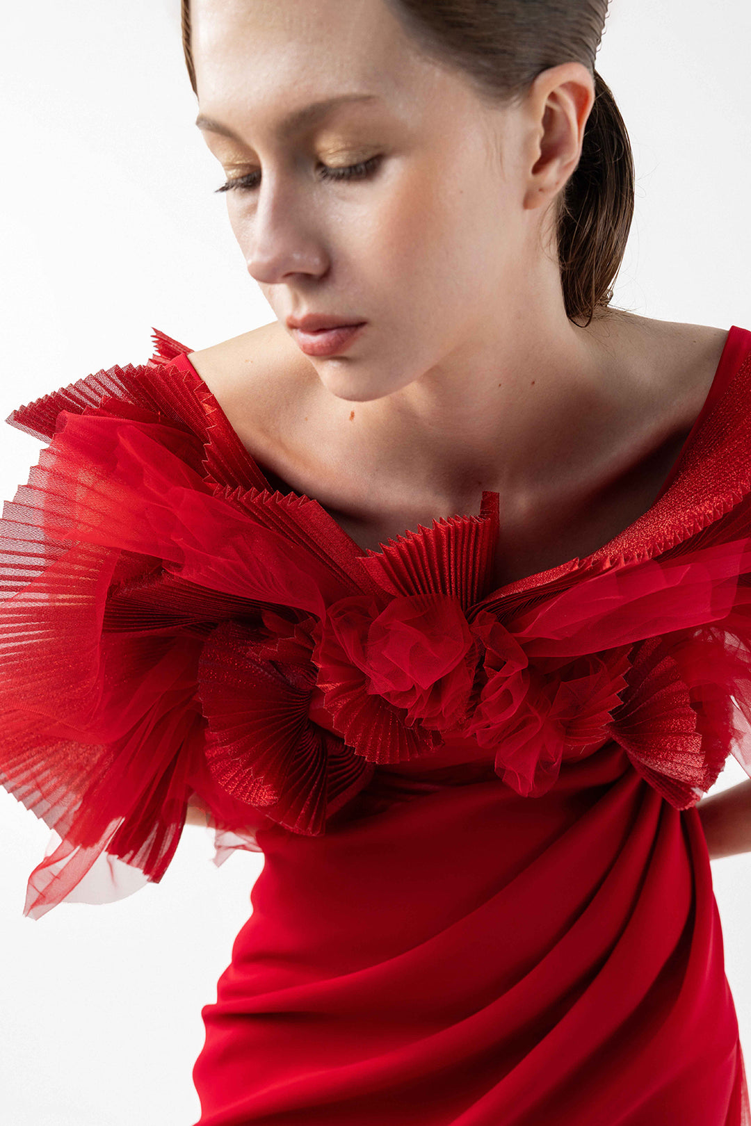 Draped Tulle Crepe Dress