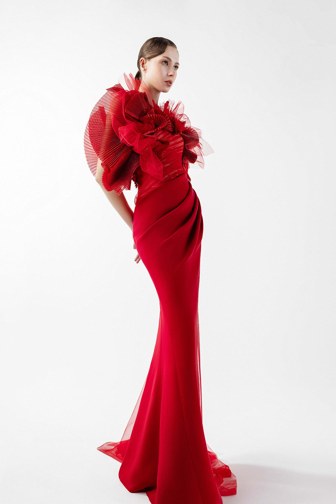 Draped Tulle Crepe Dress