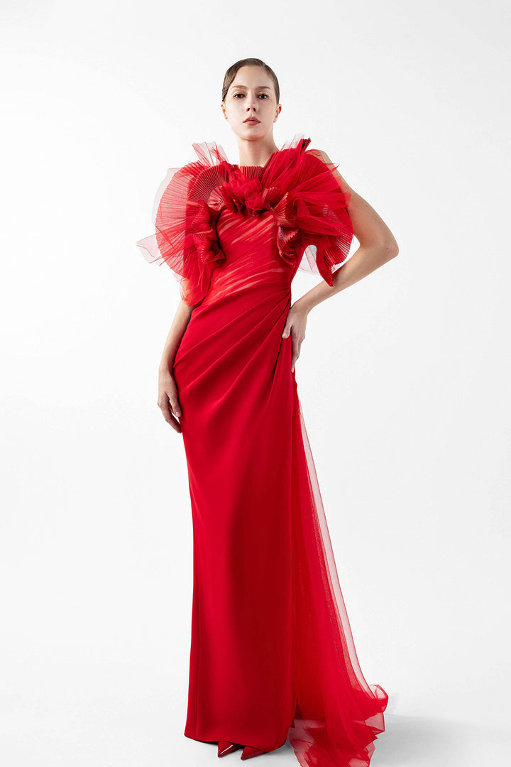 Draped Tulle Crepe Dress