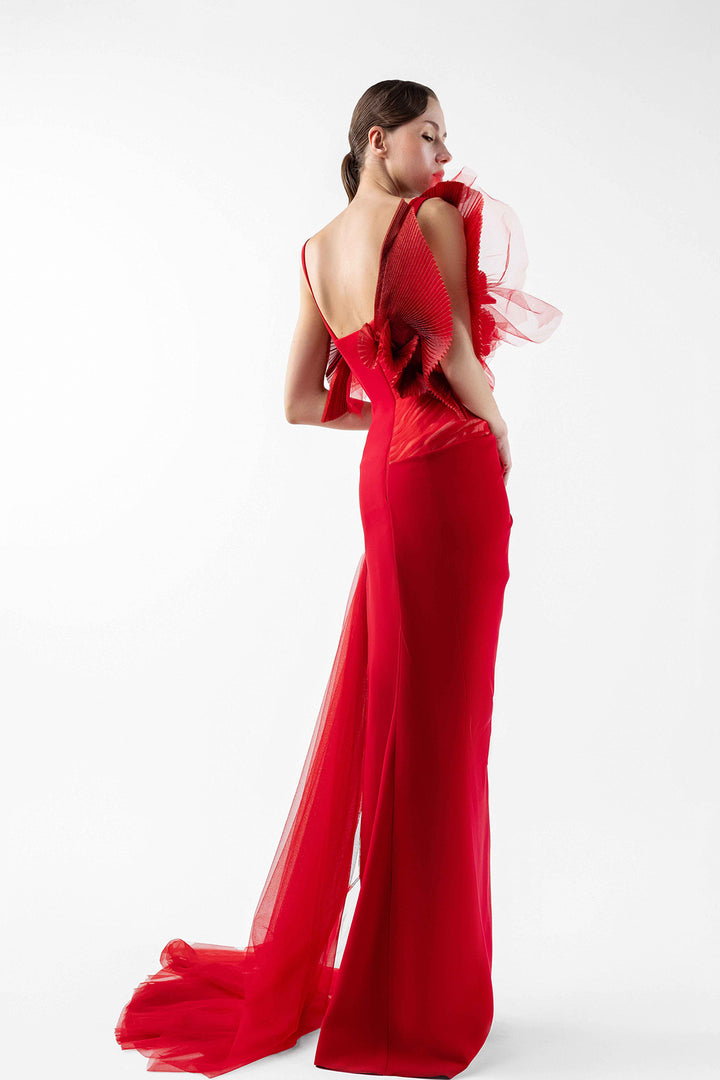 Draped Tulle Crepe Dress