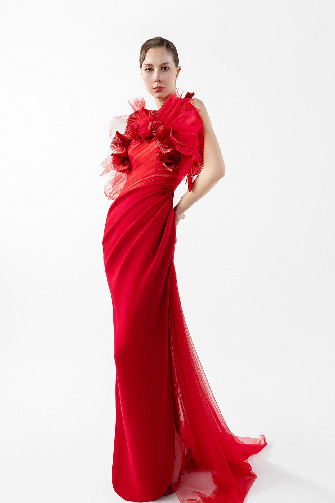 Draped Tulle Crepe Dress