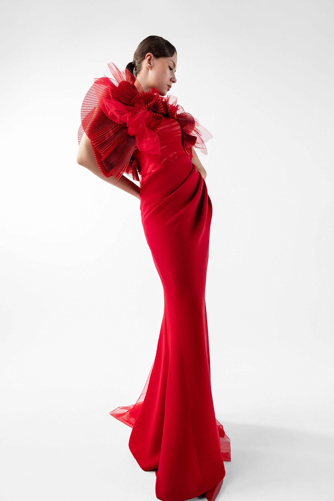 Draped Tulle Crepe Dress