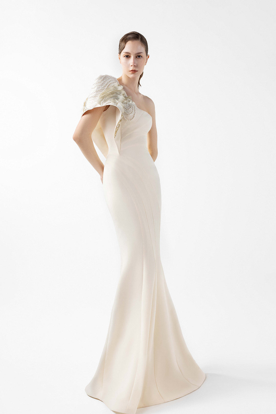 One-Shoulder Sculptural Crepe Dress