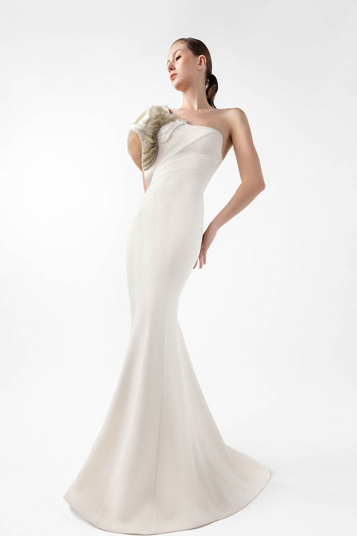 One-Shoulder Sculptural Crepe Dress
