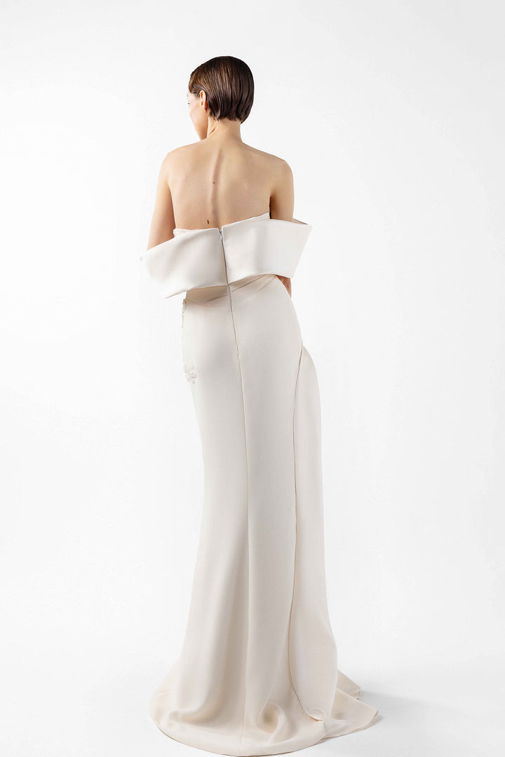 Off-The-Shoulder Embroidered Column Dress