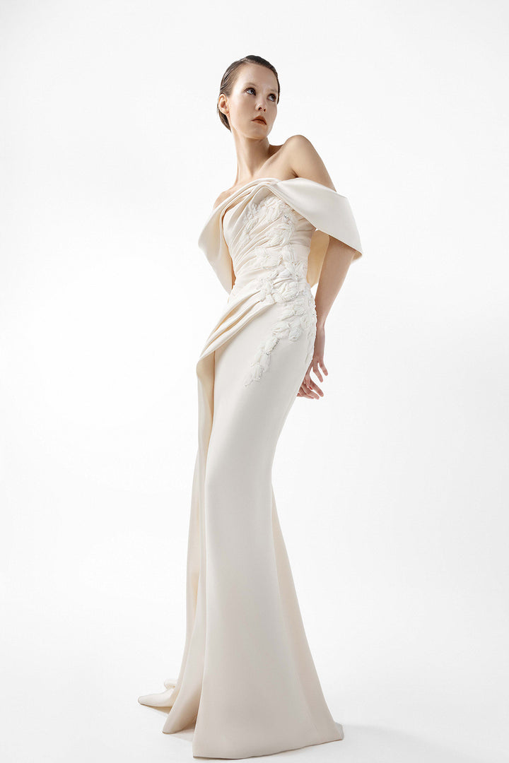 Off-The-Shoulder Embroidered Column Dress