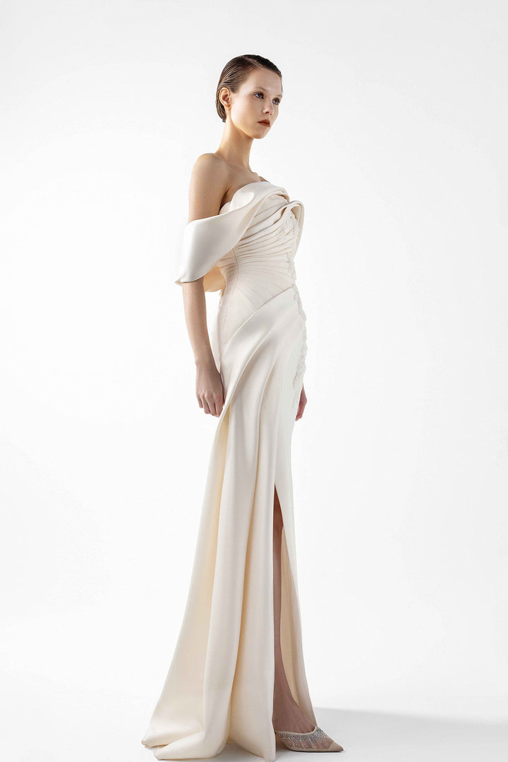 Off-The-Shoulder Embroidered Column Dress