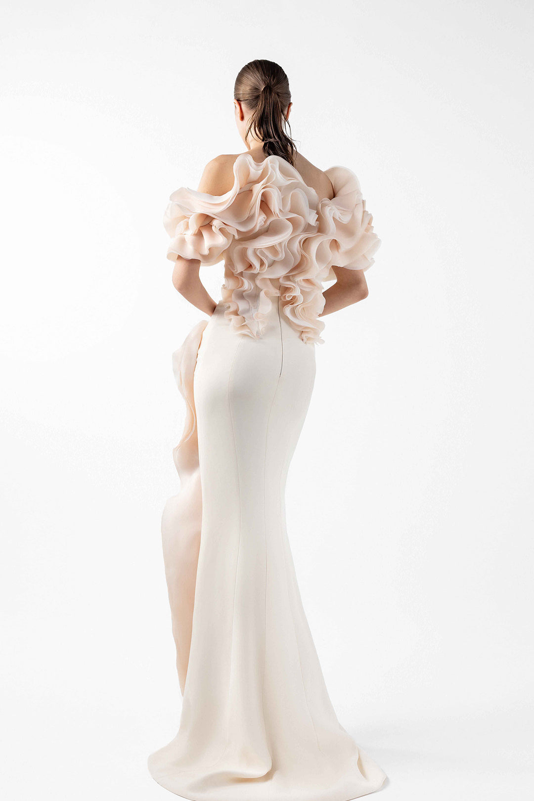 Mermaid Crepe Dress with Organza Ruffles