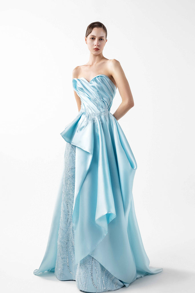 organza design dress Lace And Peplum Layers Ice Blue / US 4 Size:M(60
