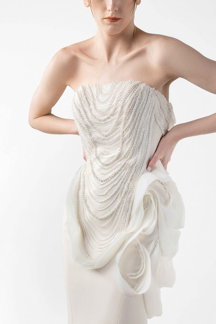 Pearl Lace Organza Mermaid Dress