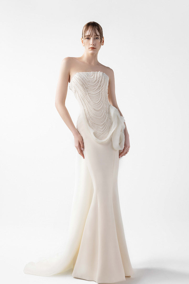 Pearl Lace Organza Mermaid Dress