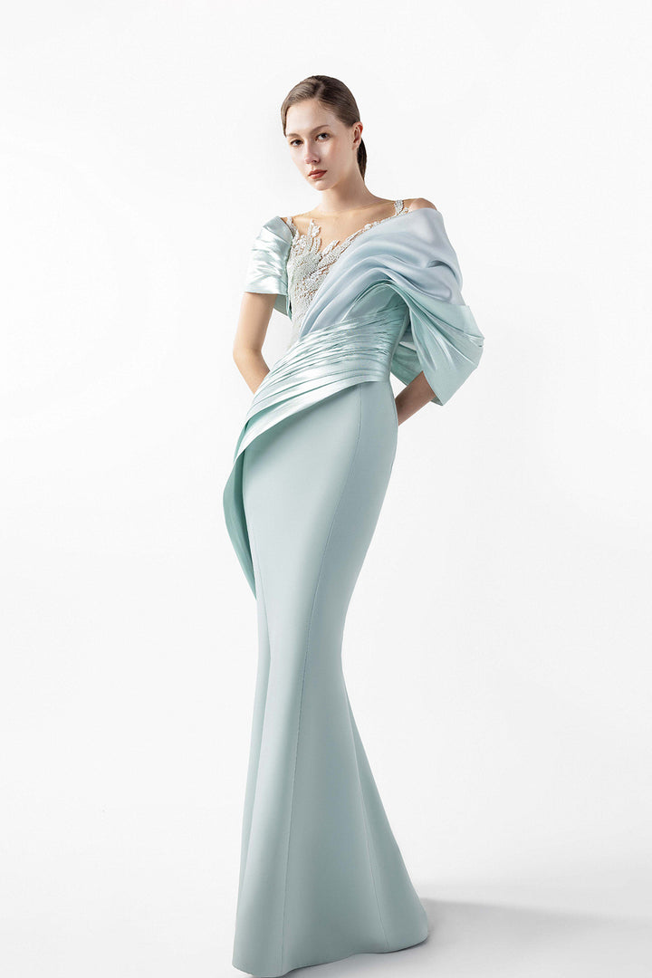 Mermaid Crepe Dress with Illusion Lace