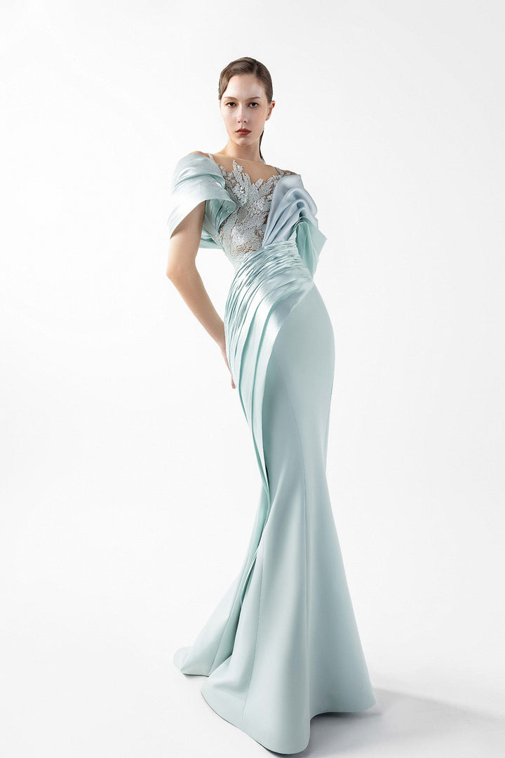 Mermaid Crepe Dress with Illusion Lace