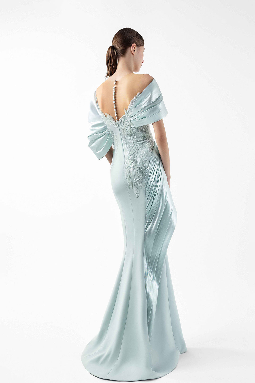 Mermaid Crepe Dress with Illusion Lace