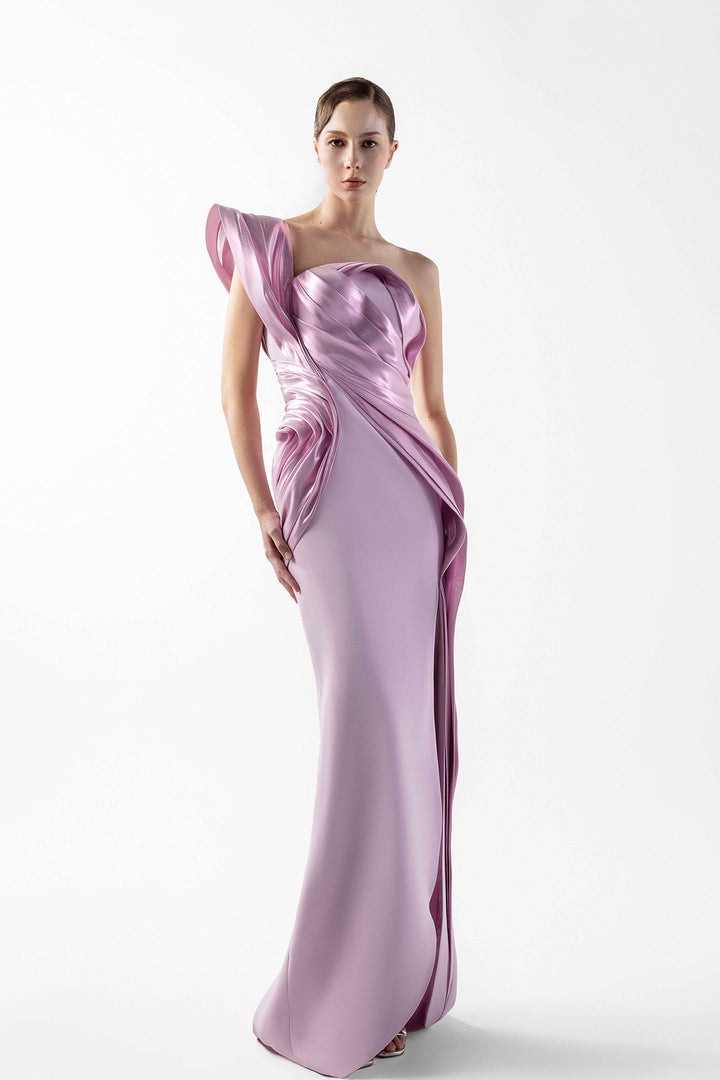 Sculpted Crepe And Metallic Drapes Dress