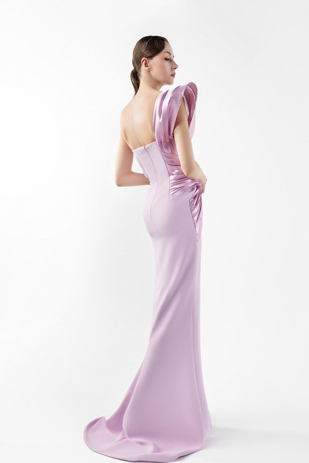 Sculpted Crepe And Metallic Drapes Dress