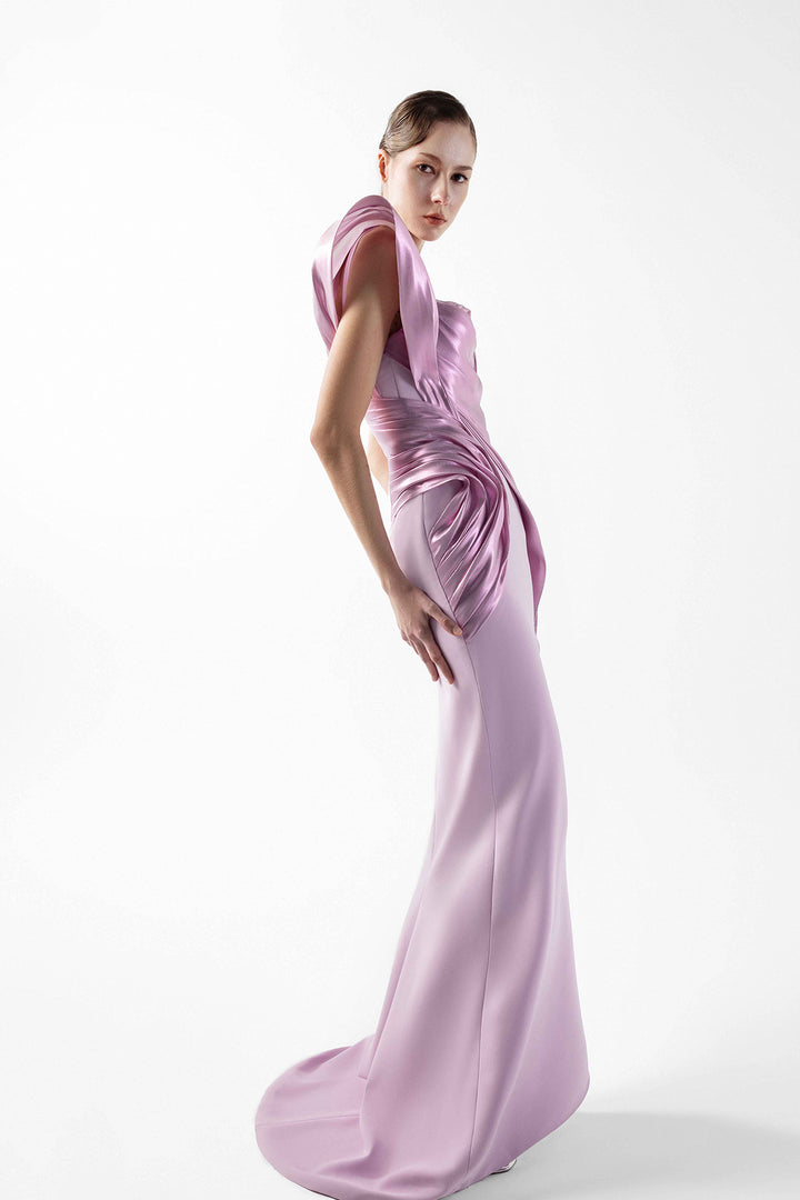 Sculpted Crepe And Metallic Drapes Dress