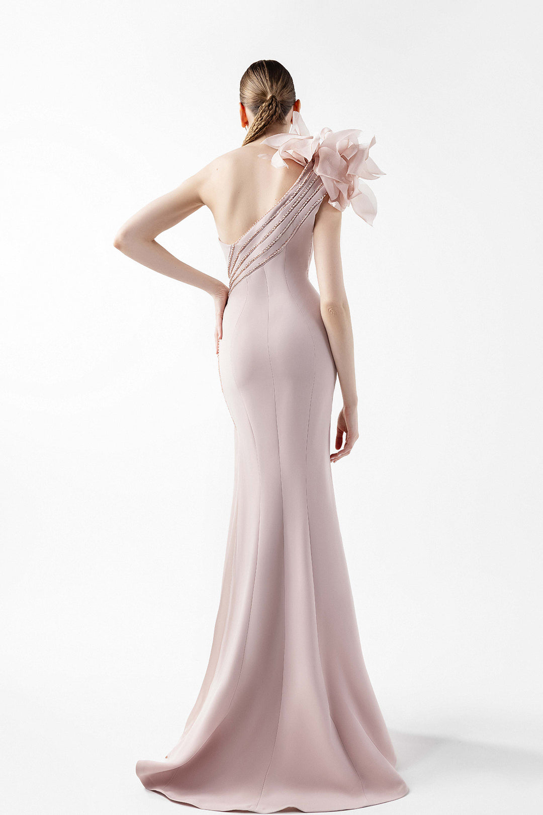 Mermaid Satin Dress with Sculptural Shoulder