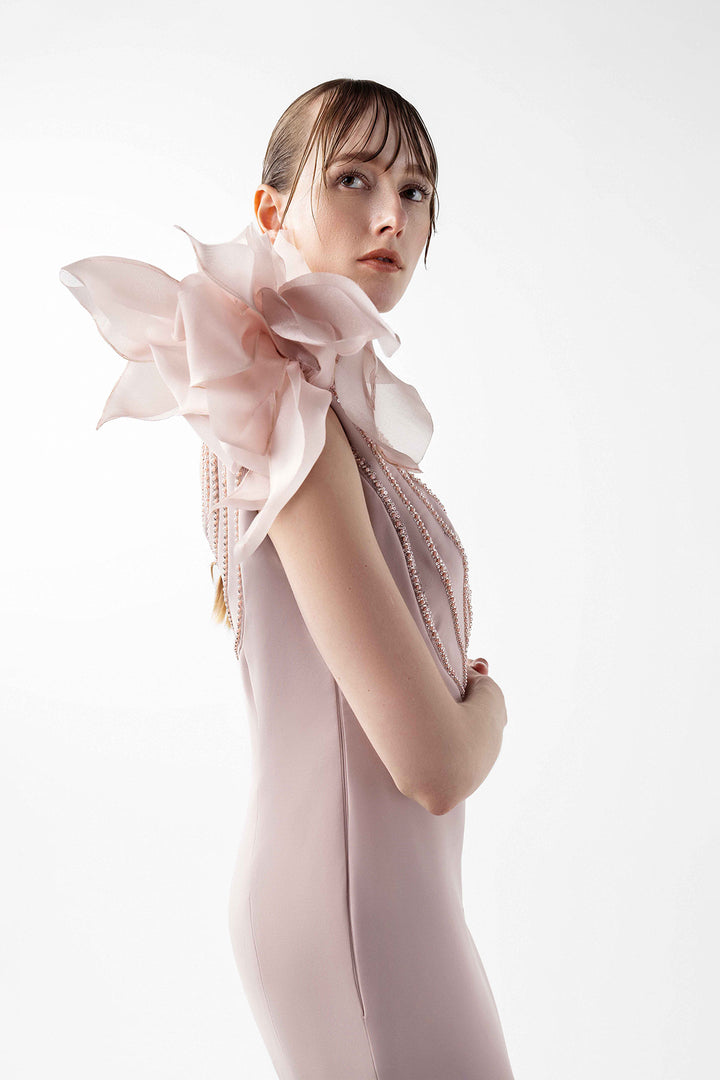 Mermaid Satin Dress with Sculptural Shoulder