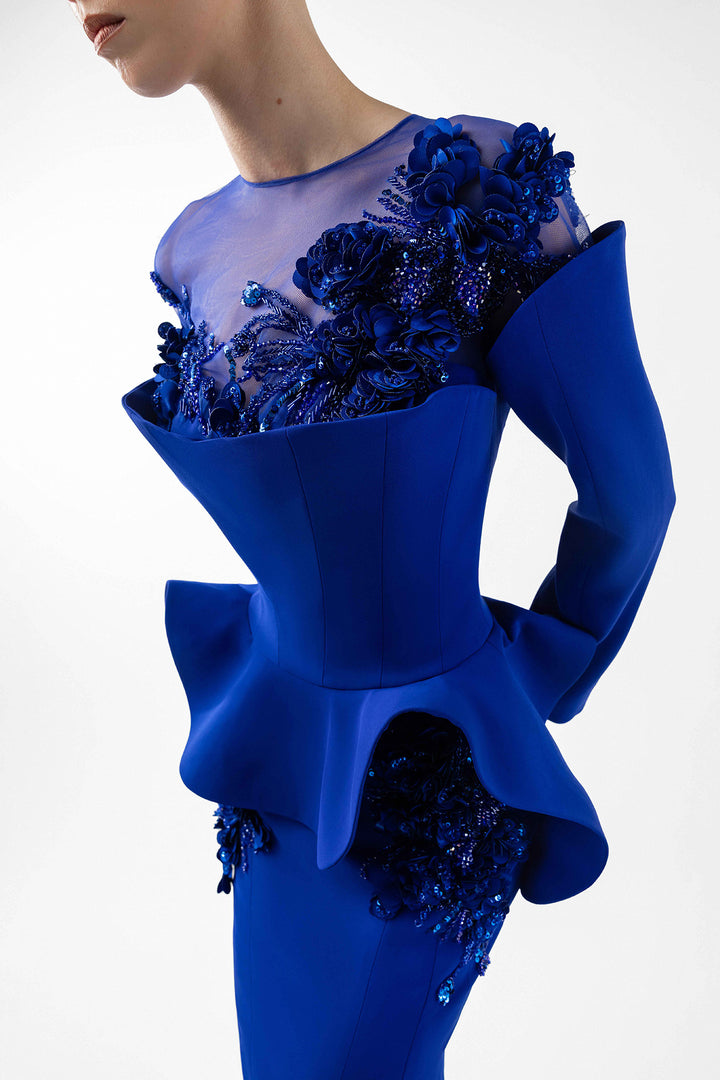 Mermaid Crepe Dress with Embroidery