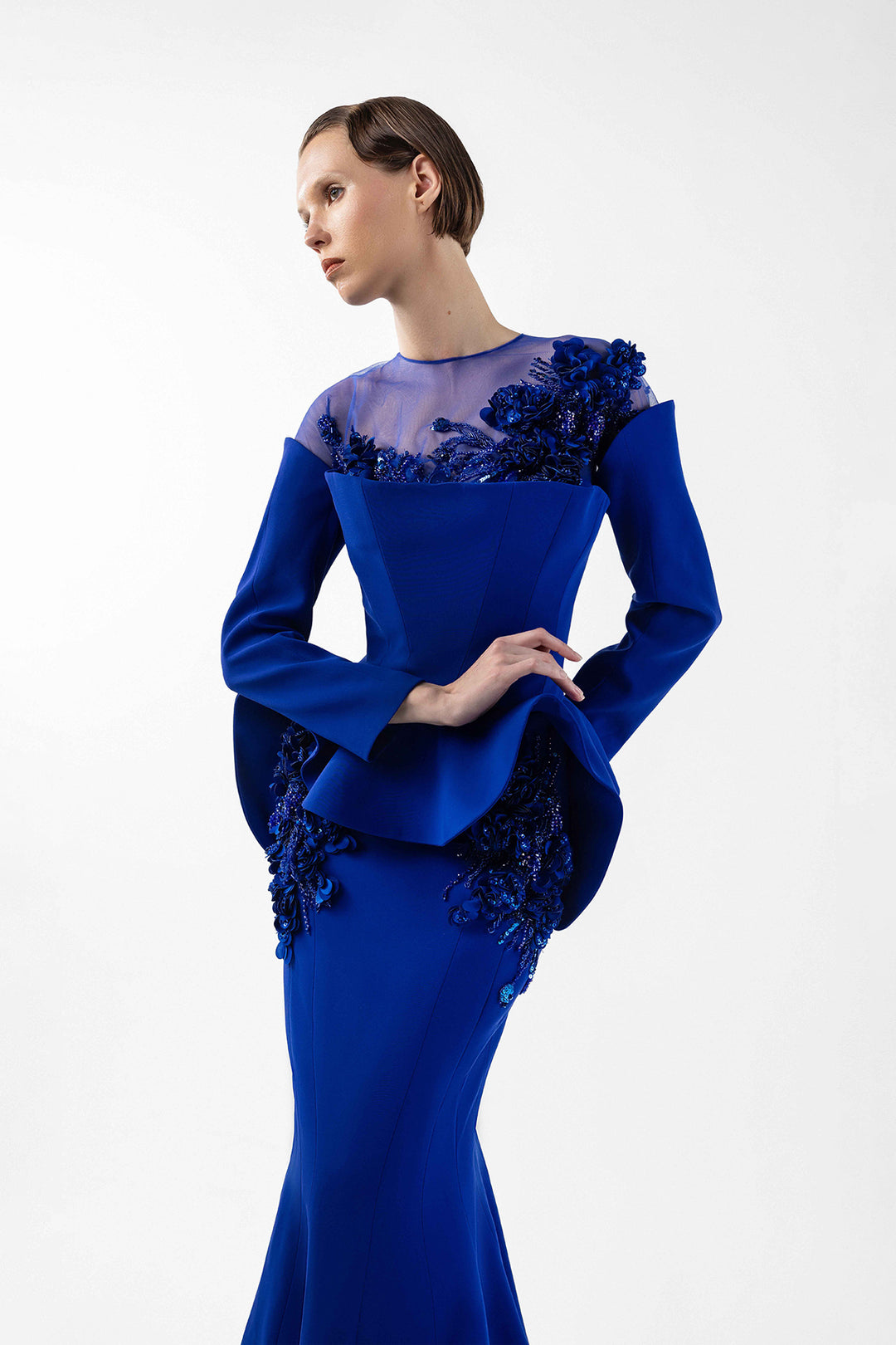 Mermaid Crepe Dress with Embroidery