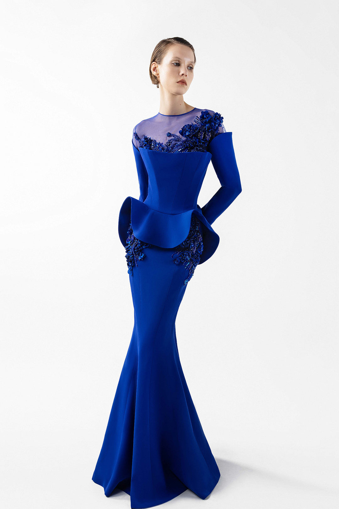 Mermaid Crepe Dress with Embroidery