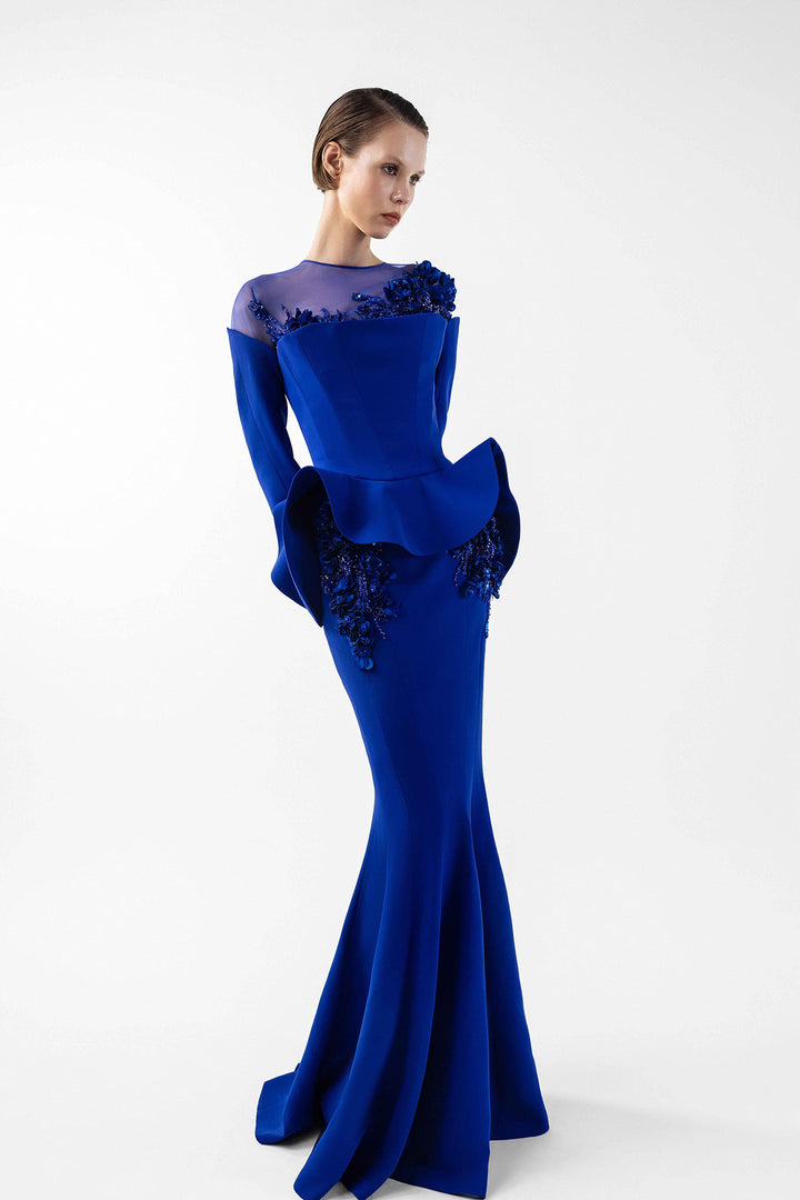 Mermaid Crepe Dress with Embroidery