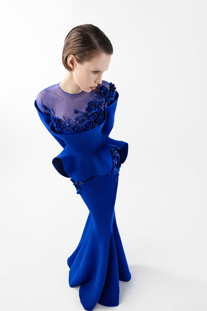 Mermaid Crepe Dress with Embroidery