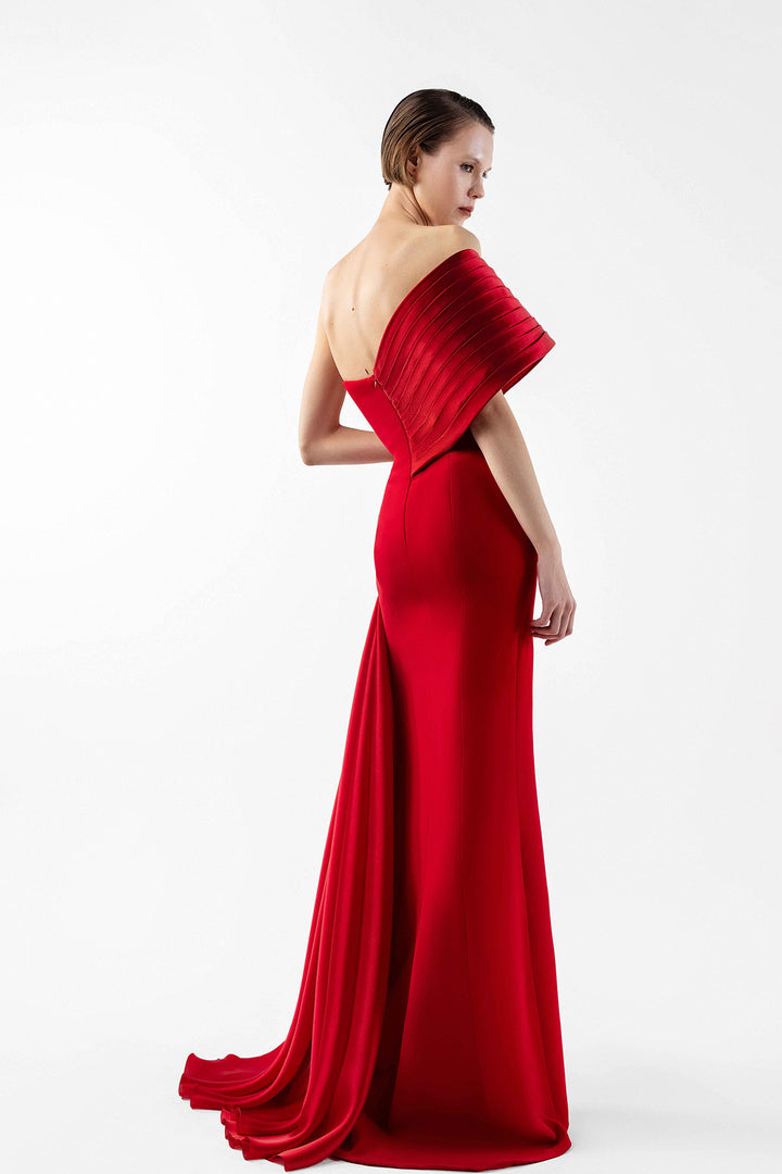 Crepe Dress with Hand-Embellished Bust