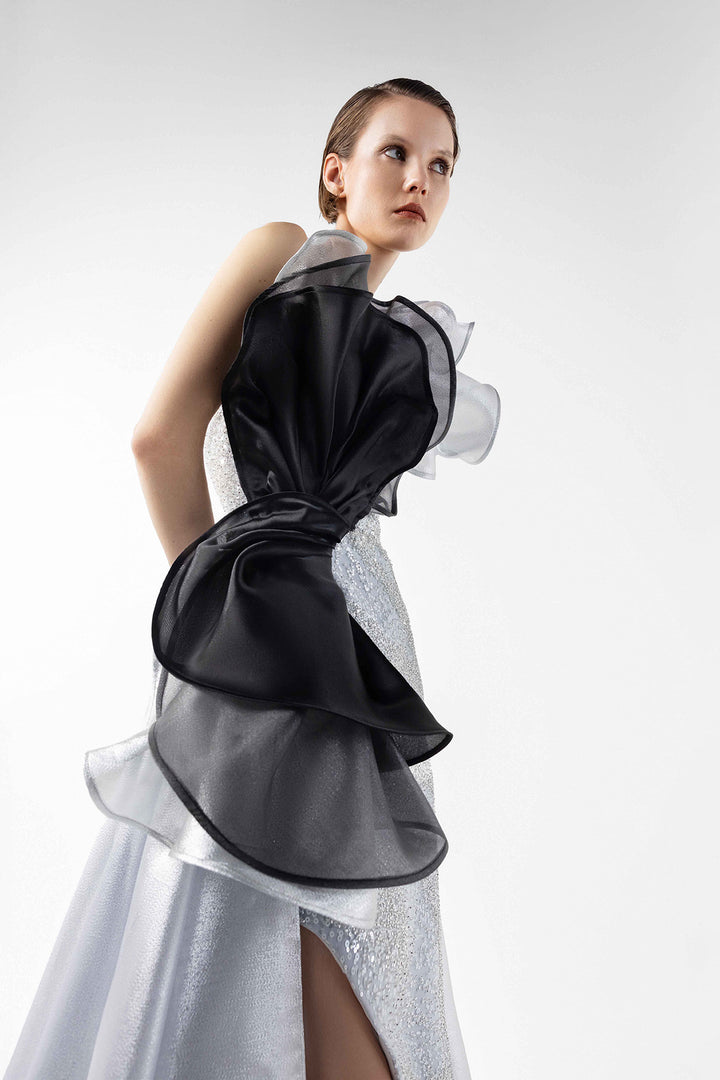 Lace Layered Sheer with Lamé Ruffles