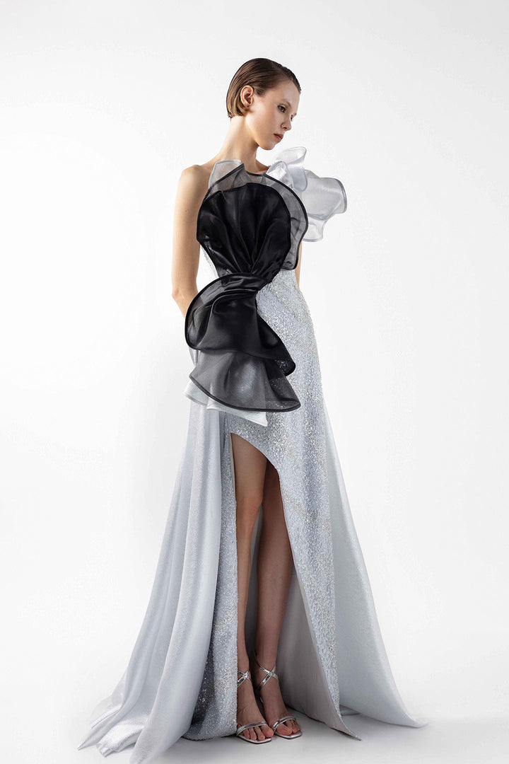 Lace Layered Sheer with Lamé Ruffles