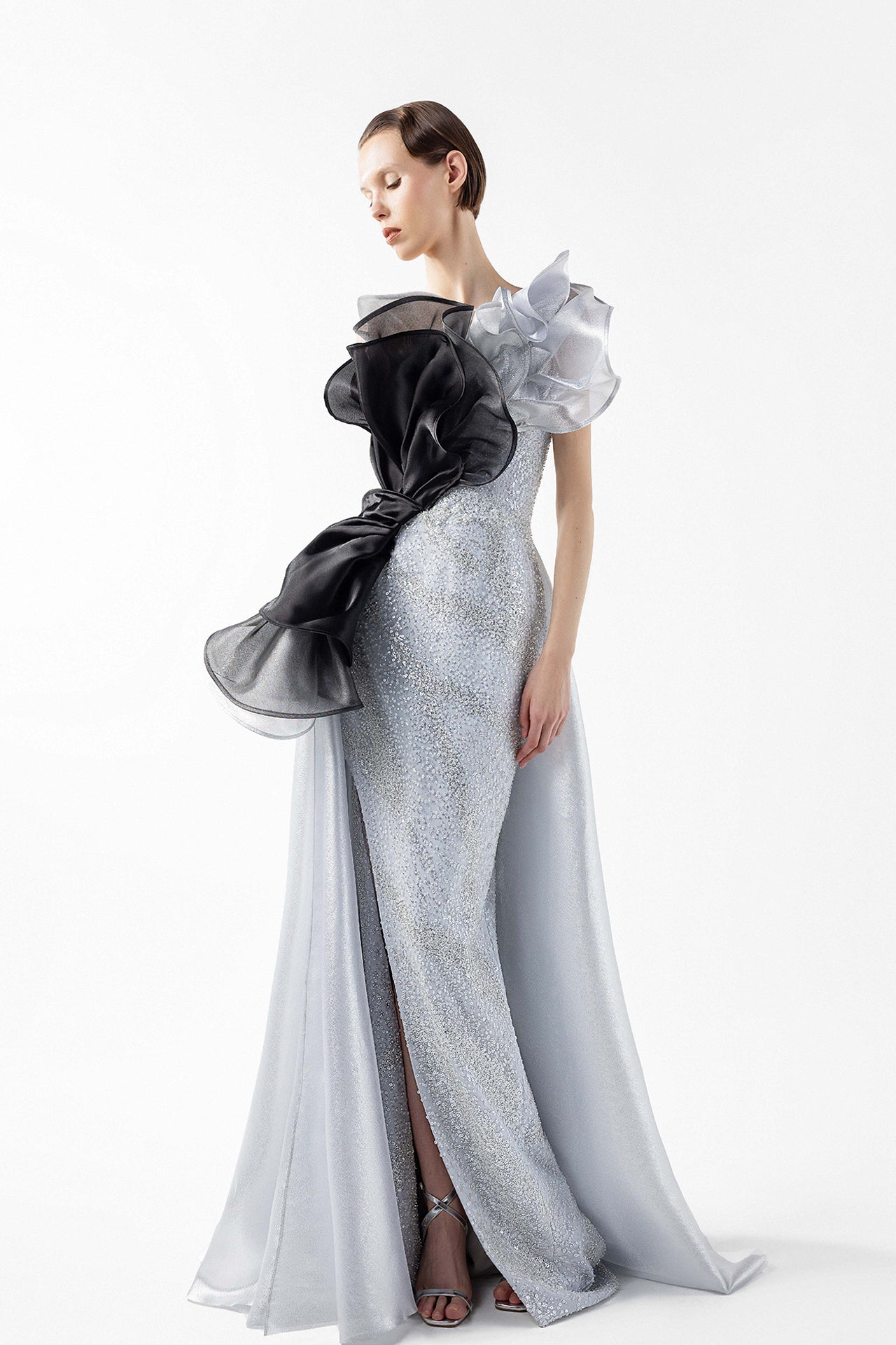 Lace Layered Sheer with Lamé Ruffles – M.R DESIGN