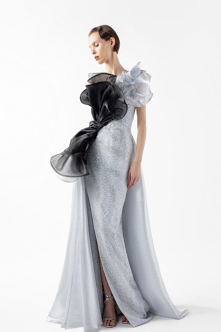 Lace Layered Sheer with Lamé Ruffles