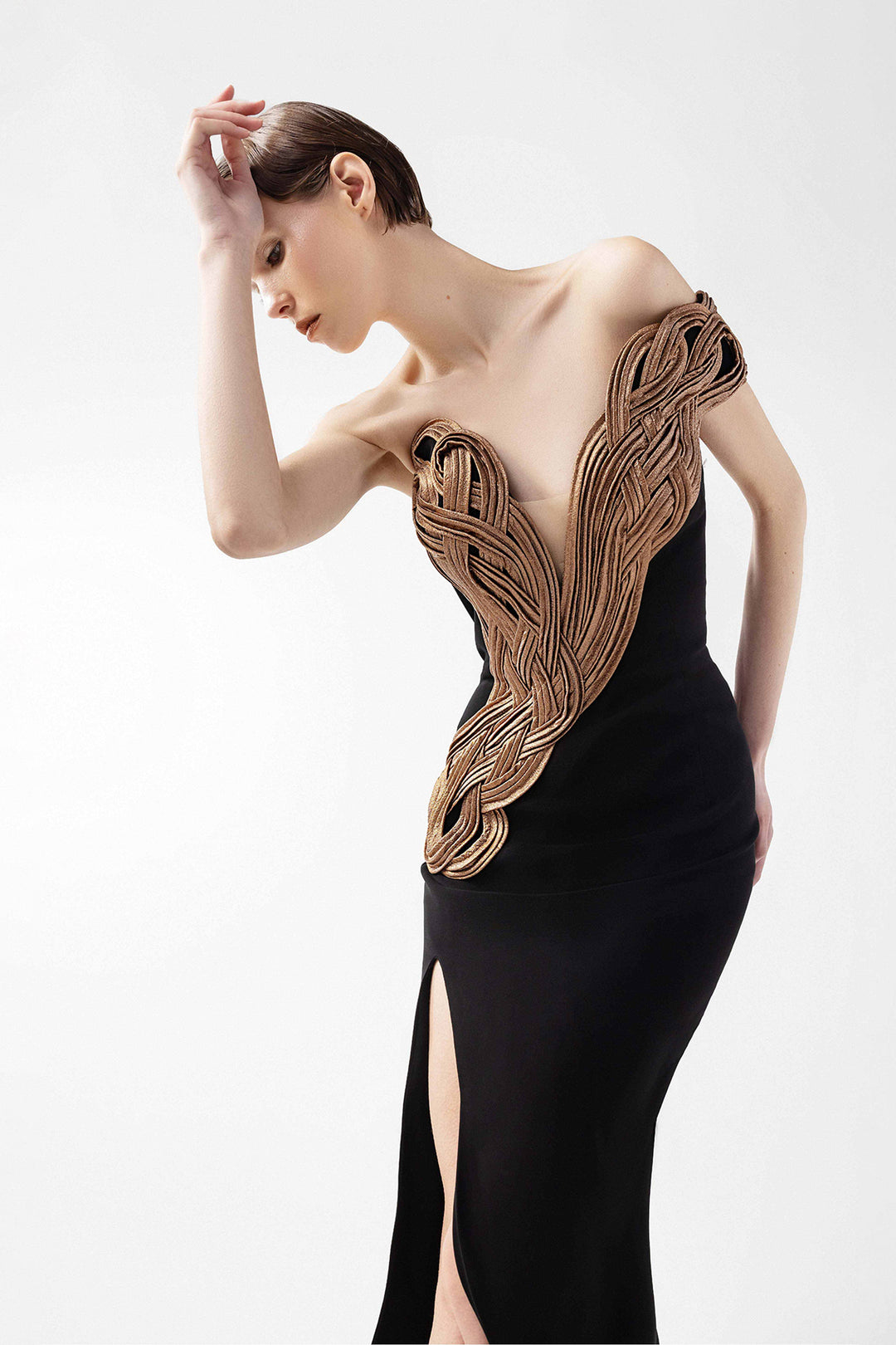 Off-The-Shoulder V-Cut with Interlocked Organza