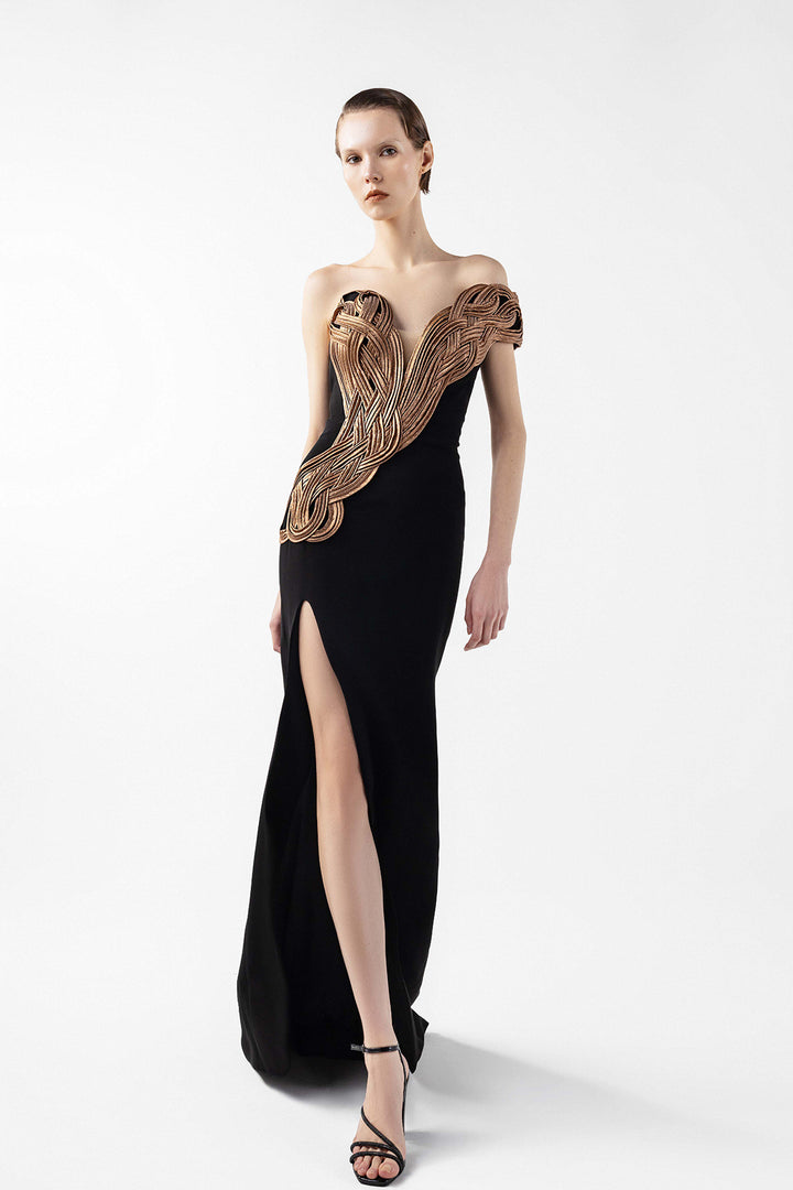 Off-The-Shoulder V-Cut with Interlocked Organza