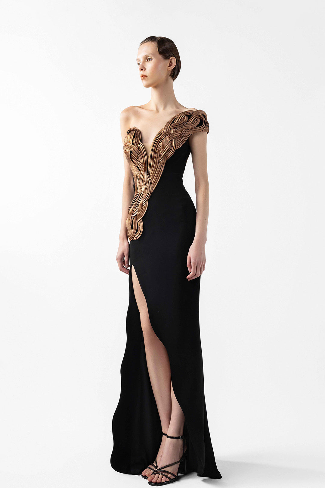 Off-The-Shoulder V-Cut with Interlocked Organza