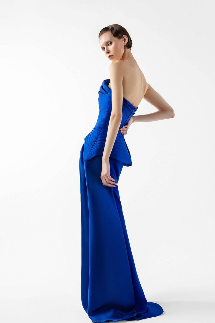 Asymmetrical Crepe with Organza Drapes