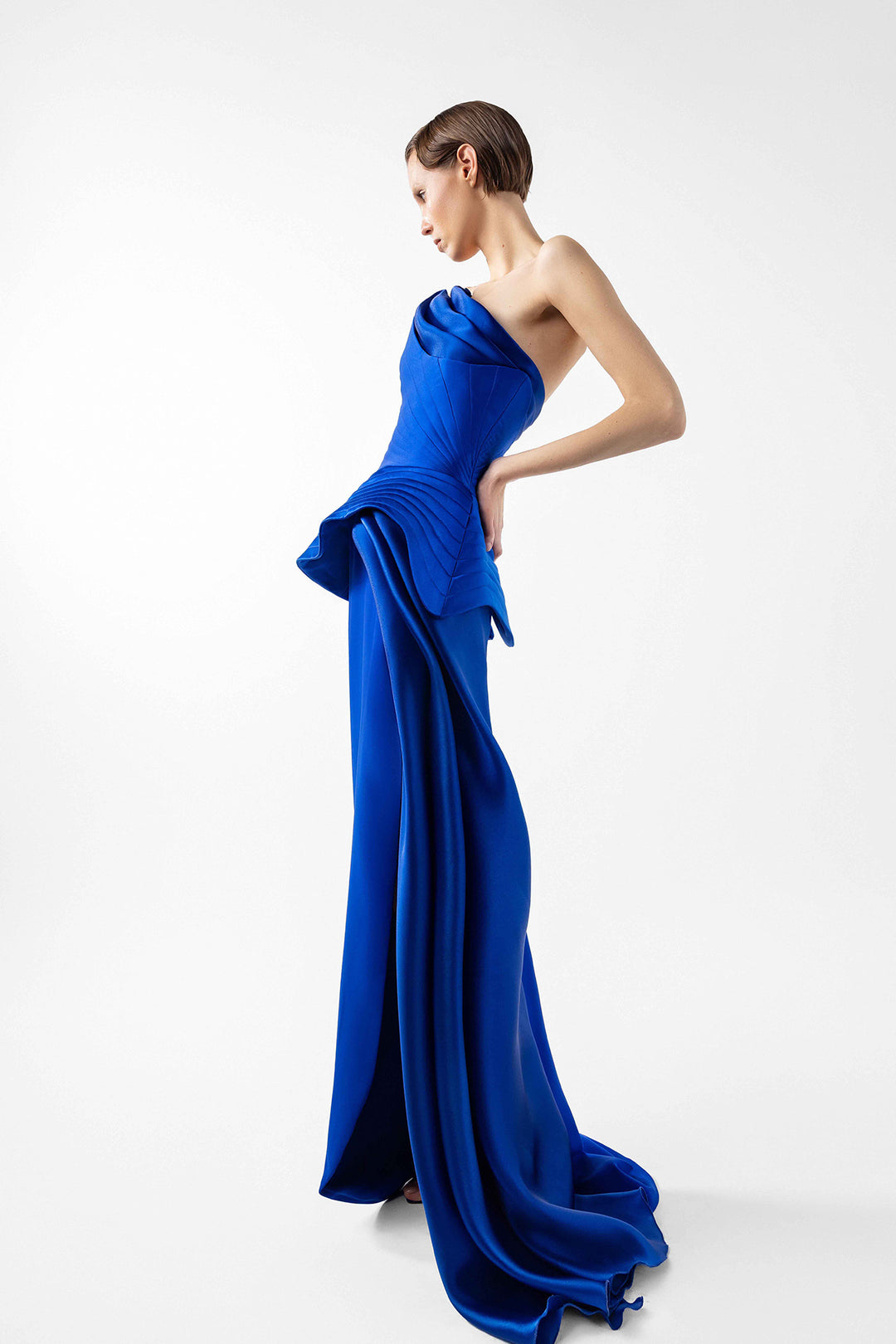 Asymmetrical Crepe with Organza Drapes