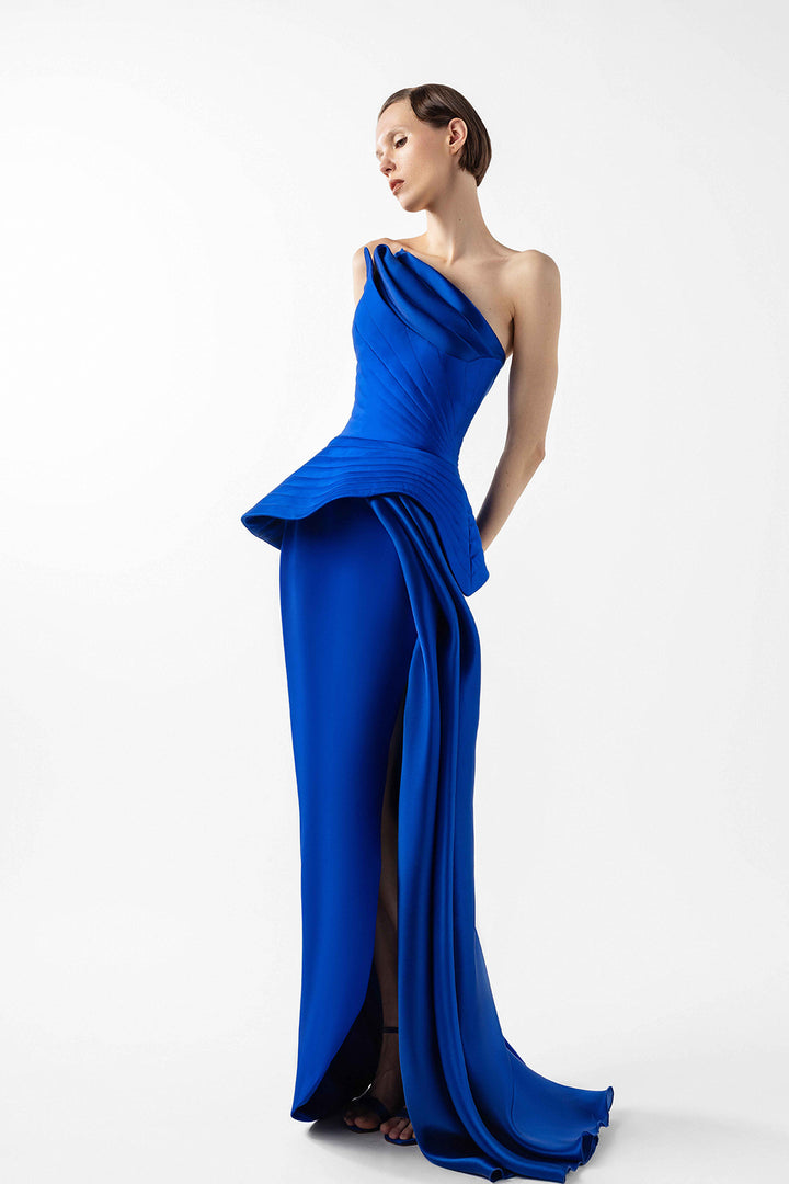 Asymmetrical Crepe with Organza Drapes