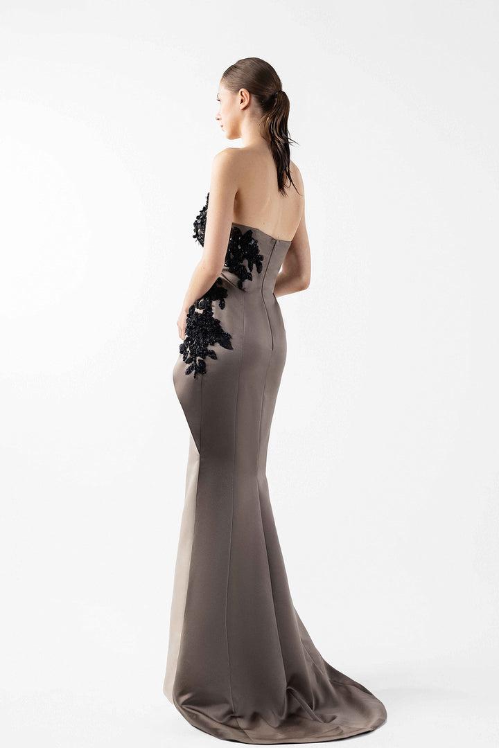 Architectural Satin with Floral Appliqués