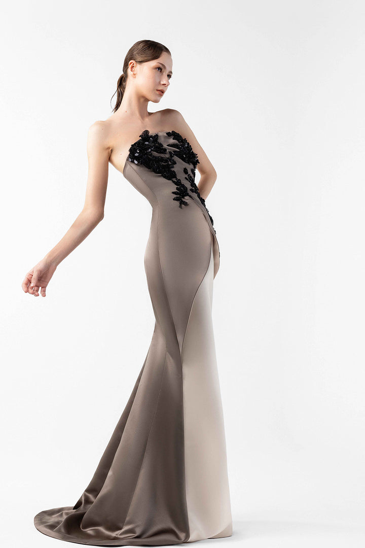 Architectural Satin with Floral Appliqués