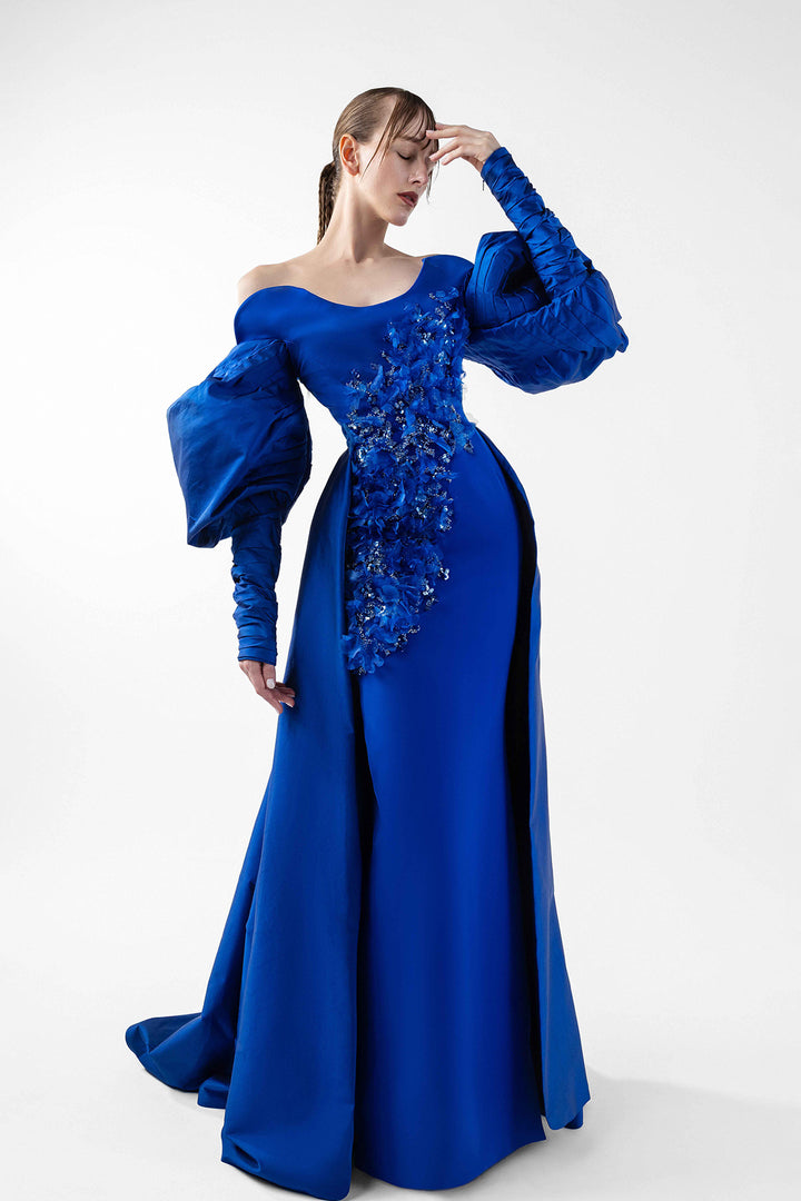 Crepe with Puff Sleeves and Overskirt