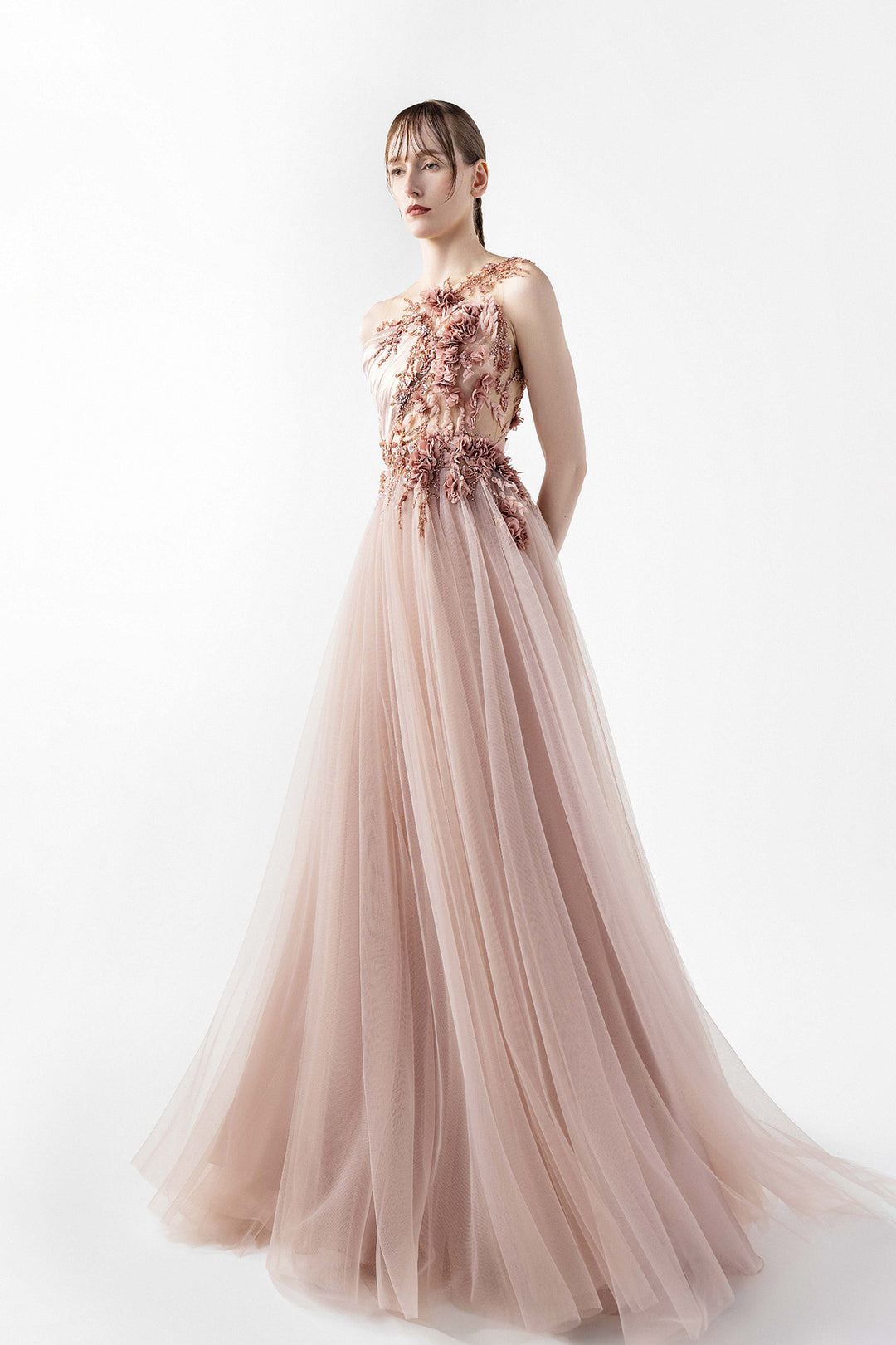 Illusion Tulle with 3D Floral Embroidery