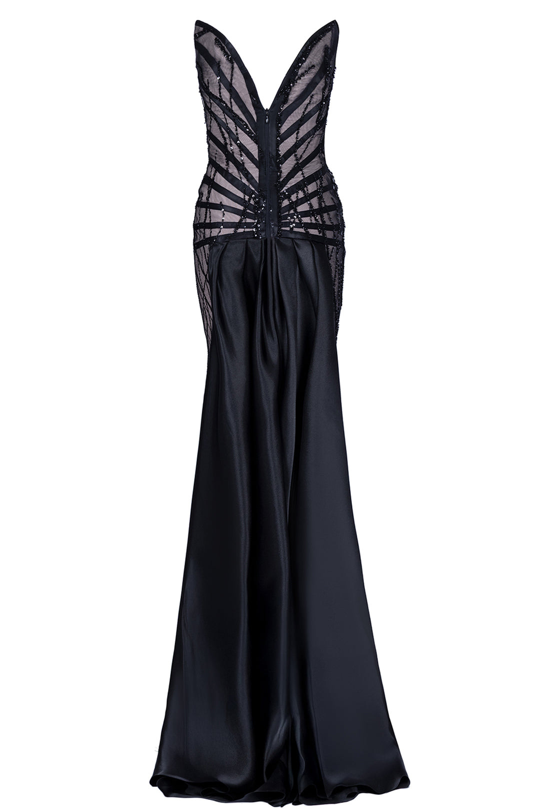 Strapless Beaded Column Dress with Train