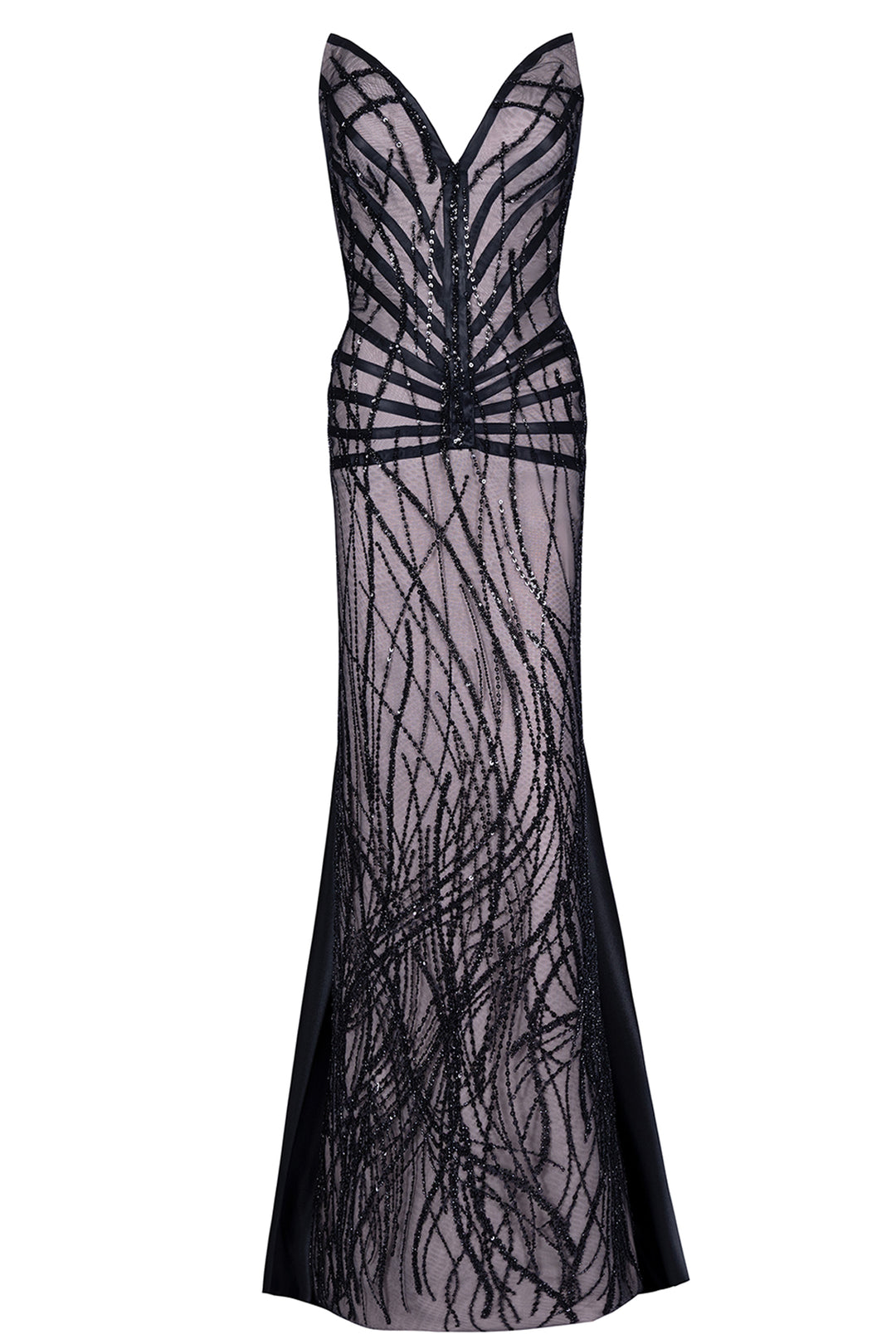 Strapless Beaded Column Dress with Train
