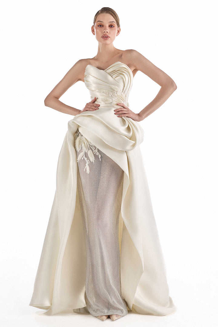 Strapless Draped with Satin Dress