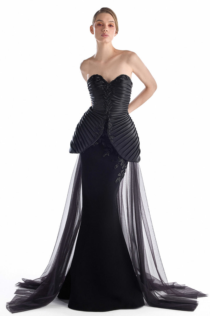 Strapless Pleated Crepe Dress